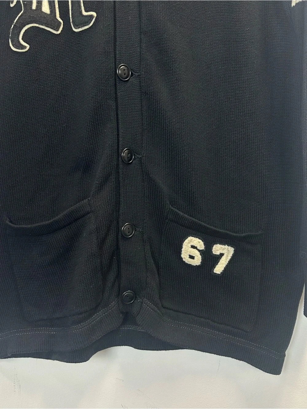 Polo Ralph Lauren Black Varsity-Style Cardigan with White Appliqué
